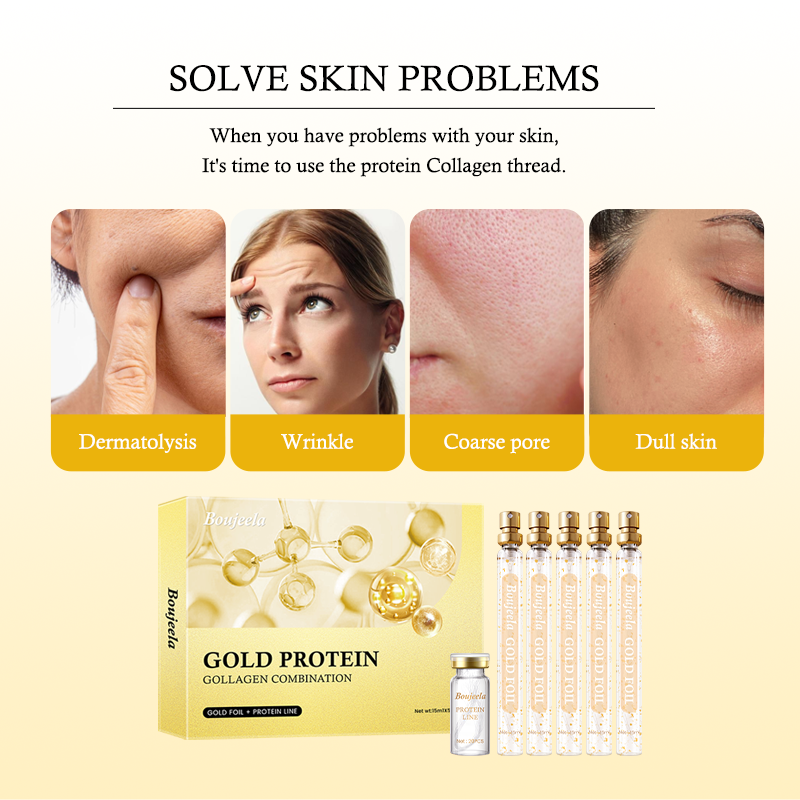 Boujeela Protein Thread Lifting Set Soluble Protein Thread and Nano Gold Essence Combination Absorbable Collagen Threads Smoothes Fine Lines Enhance Elasticity