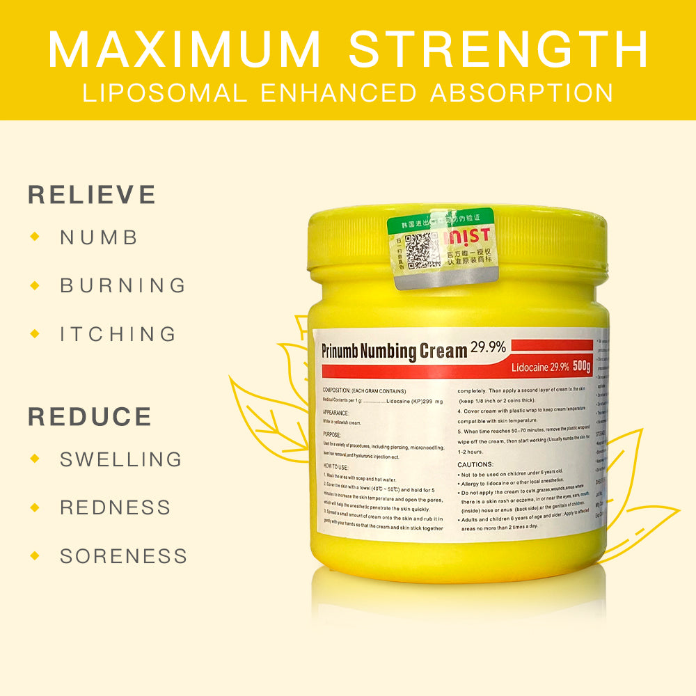 Strongest Skin Numbing Cream 29.9% Lidocaine for Tattoo Waxing Injection Painless 500g Work Fast