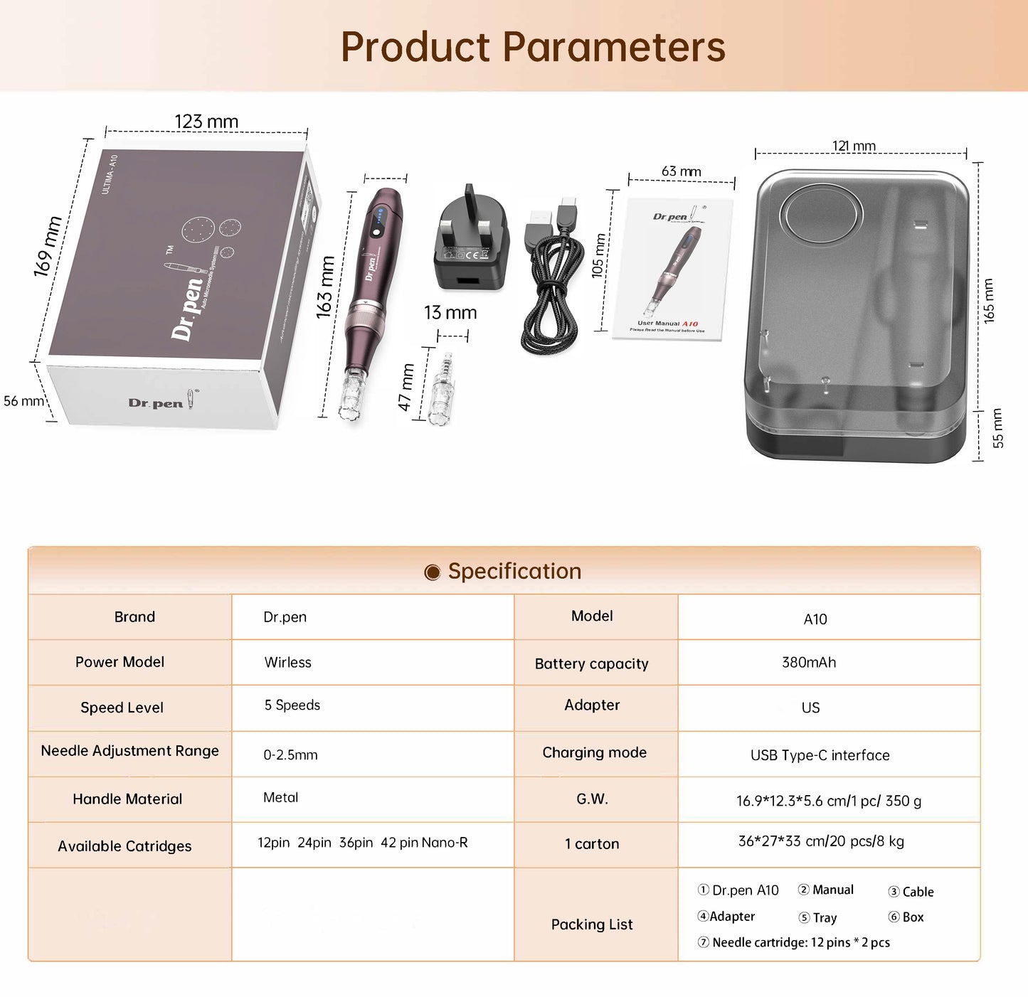 Dr.pen A10 with 20pcs Cartridges