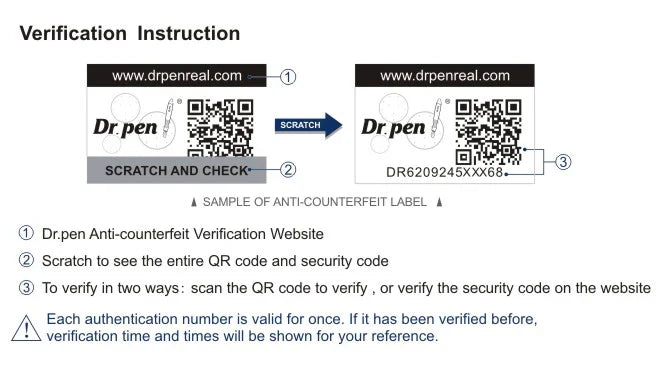 How to identify genuine Dr.Pen M8 Wireless microneedling device with anti-counterfeit verification label