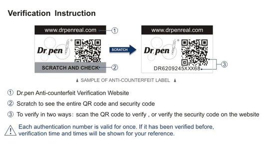 How to identify genuine Dr.Pen M8 Wireless microneedling device with anti-counterfeit verification label