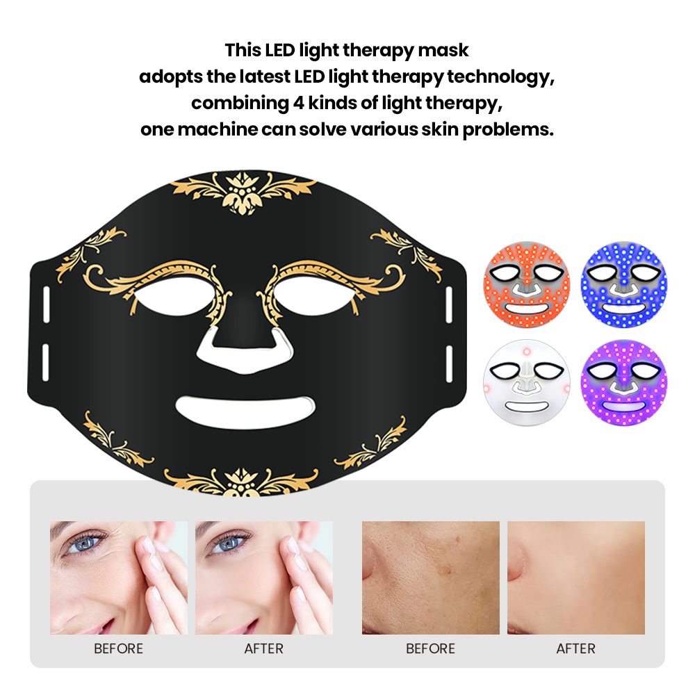 Máscara facial LED de silicona flexible con terapia de luz infrarroja roja y azul, dispositivo portátil para tonificar la piel y reafirmar la piel en el hogar, máscara LED para el cuidado de la piel