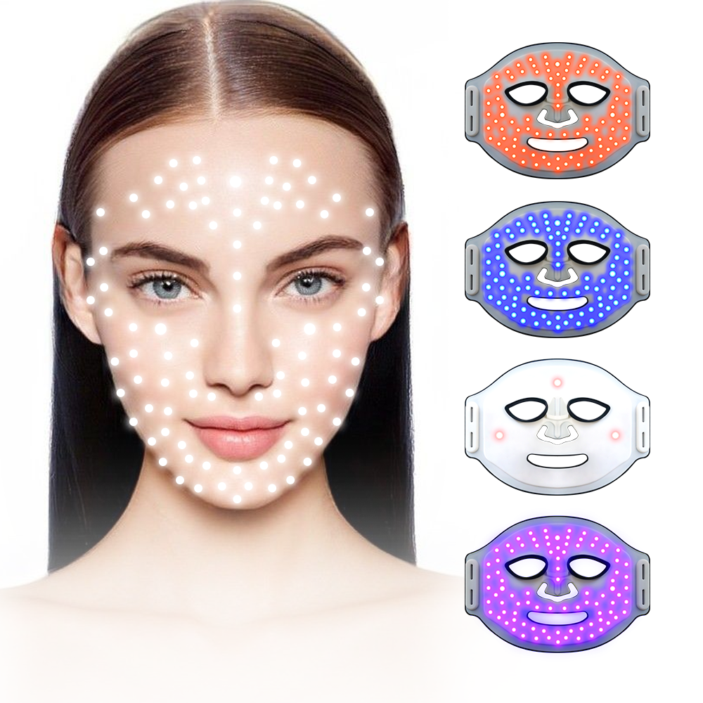 Máscara facial LED de silicona flexible con terapia de luz infrarroja roja y azul, dispositivo portátil para tonificar la piel y reafirmar la piel en el hogar, máscara LED para el cuidado de la piel