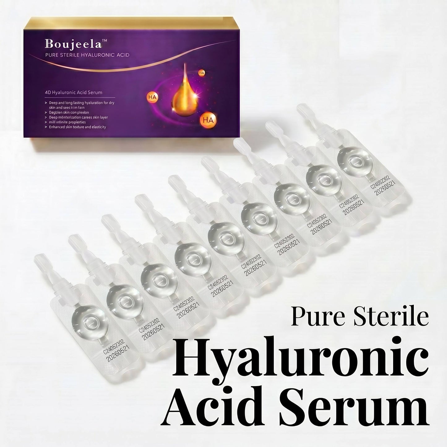 Sérum d'acide hyaluronique pur stérile 4D Boujeela™